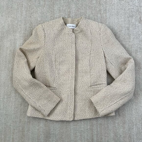 Calvin Klein Cotton Tweed Zip Up Blazer Work Jacket 4P Petite - Picture 1 of 10